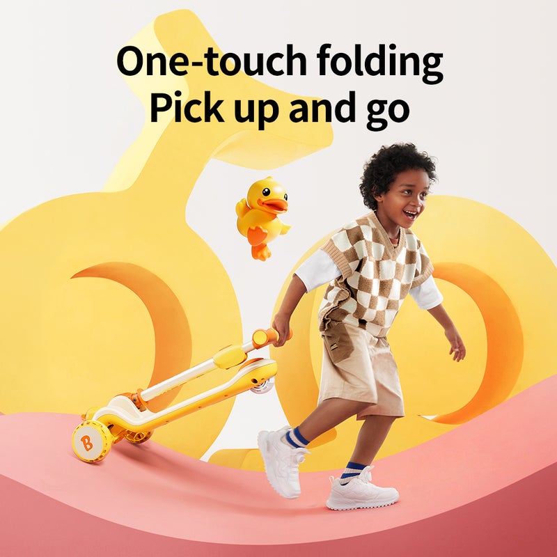 B.Duck - 3 wheel kids scooter, Adjustable Handle Kick Scooter with LED PU Wheels, Yellow, 3-8 Y - Image 4